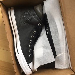 Black Leather Converse All Star High Top Sneakers